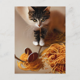 Cat Eating Spaghetti Postcard Postkarte