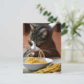 Cat Eating Spaghetti Postcard Postkarte (Stehend Vorderseite)
