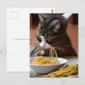 Cat Eating Spaghetti Postcard Postkarte (Vorne/Hinten)