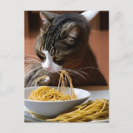 Cat Eating Spaghetti Postcard Postkarte