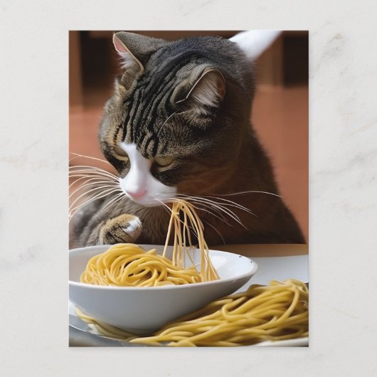 Cat Eating Spaghetti Postcard Postkarte (Vorderseite)