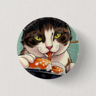 Cat Eating Sushi Button