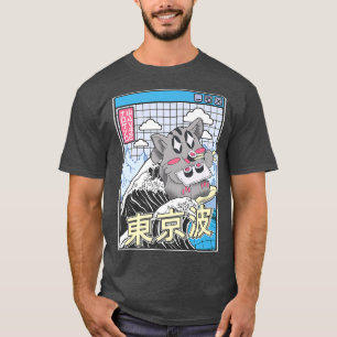 Cat Eating Sushi Surfing Kanagawa Wave Kawaii Vapo T-Shirt