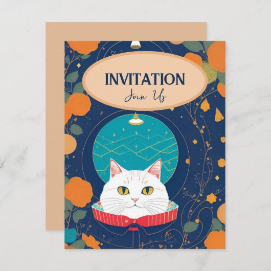 Cat Einladung Peach Oange Marine kitty Stimmen (Vorne/Hinten)