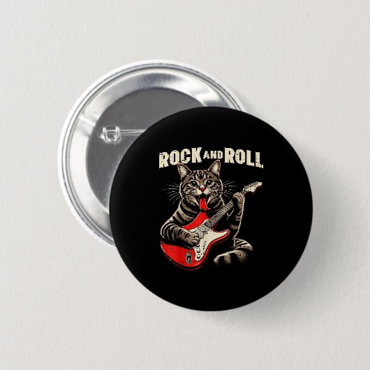 Cat Electric Guitar Rock And Roll Rocker Kitten Me Button (Vorne & Hinten)