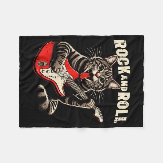 Cat Electric Guitar Rock And Roll Rocker Kitten Me Fleecedecke (Vorderseite (Horizontal))