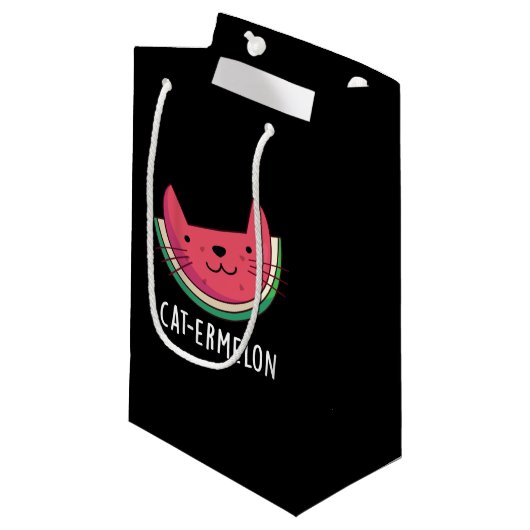 Cat ermelon Funny Cat Watermelon Pun Dark BG Kleine Geschenktüte (Vorderseite Schrägansicht)