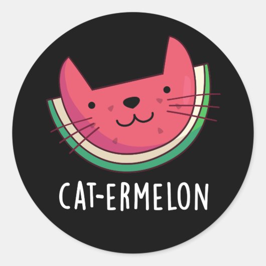 Cat ermelon Funny Cat Watermelon Pun Dark BG Runder Aufkleber (Vorderseite)