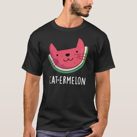 Cat ermelon Funny Cat Watermelon Pun Dark BG T-Shirt (Vorderseite)