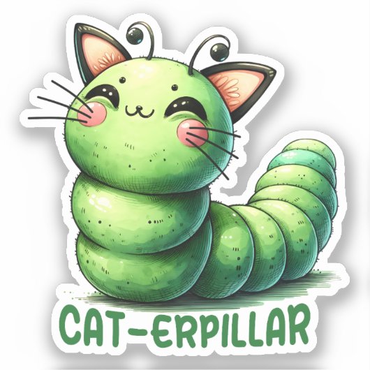 Cat-erpillar Funny Cat Pun Aufkleber (Vorderseite)