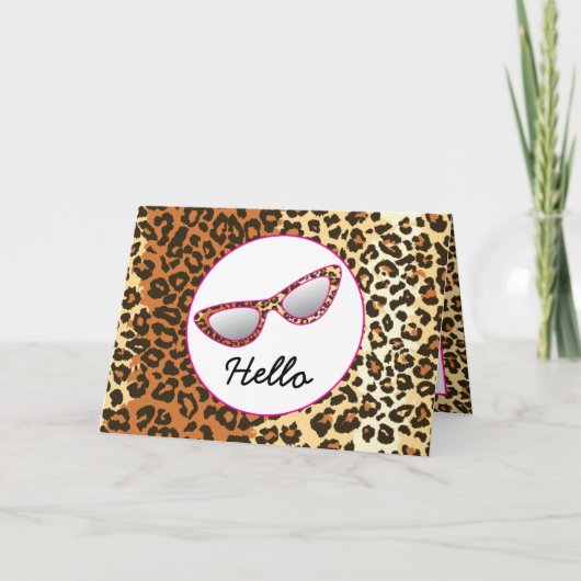 Cat Eye Glasses Leopard Print w/Individuelle Name Dankeskarte (Vorderseite)