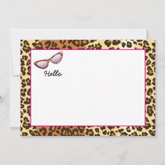 Cat Eye Glasses Leopard Print w/Individuelle Name Dankeskarte