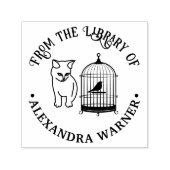 Cat Eying Bird in Chat Round Library Book Name Permastempel (Design)