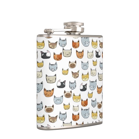 Cat Face Doodle Muster Flachmann (Rechts)