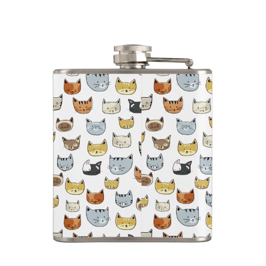 Cat Face Doodle Muster Flachmann (Rückseite)