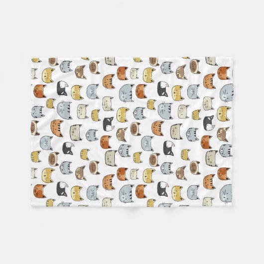 Cat Face Doodle Muster Fleecedecke (Vorderseite (Horizontal))