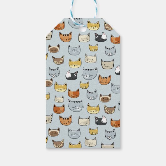 Cat Face Doodle Muster Geschenkanhänger (Rückseite)