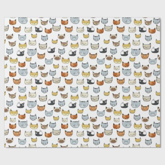 Cat Face Doodle Muster Geschenkpapier (Flach)