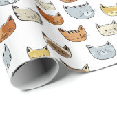 Cat Face Doodle Muster Geschenkpapier (Rolleneckpunkt)