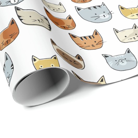 Cat Face Doodle Muster Geschenkpapier (Rolleneckpunkt)