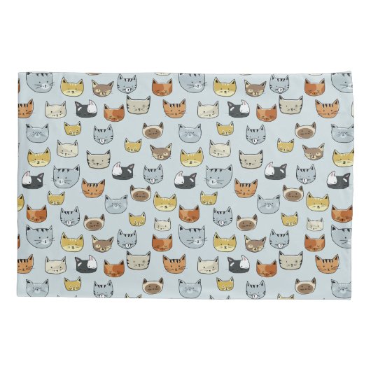 Cat Face Doodle Muster Kissenbezug (Rückseite-Links)