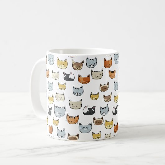 Cat Face Doodle Muster mit Monogramm Kaffeetasse (Vorderseite Links)