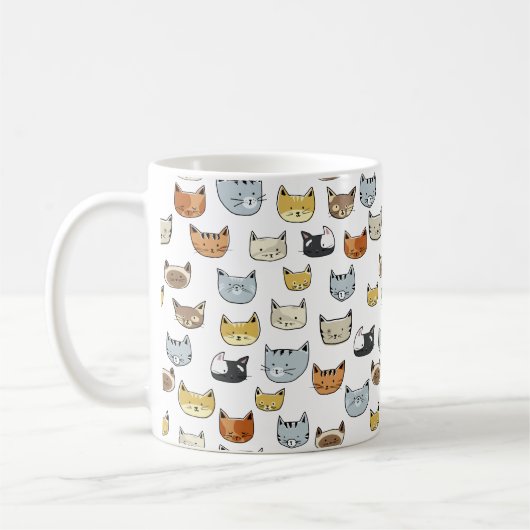 Cat Face Doodle Muster mit Monogramm Kaffeetasse (Links)