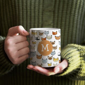 Cat Face Doodle Muster mit Monogramm Kaffeetasse