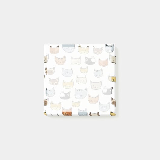 Cat Face Doodle Muster Post-it Klebezettel (Vorderseite)