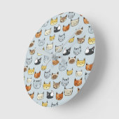Cat Face Doodle Muster Runde Wanduhr (Winkel)