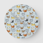 Cat Face Doodle Muster Runde Wanduhr (Vorderseite)