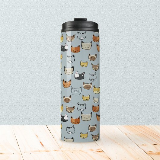 Cat Face Doodle Muster Thermosbecher