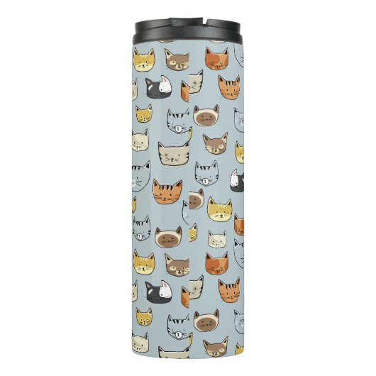 Cat Face Doodle Muster Thermosbecher (Rückseite)