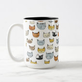 Cat Face Doodle Muster Zweifarbige Tasse (Links)