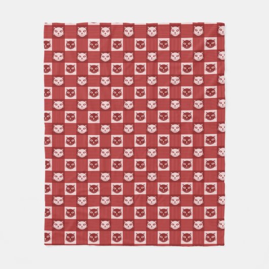 Cat Face Gingham Pattern Niedlich Red Fleecedecke (Vorderseite)