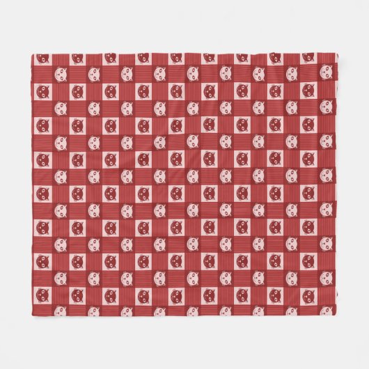 Cat Face Gingham Pattern Niedlich Red Fleecedecke (Vorderseite (Horizontal))