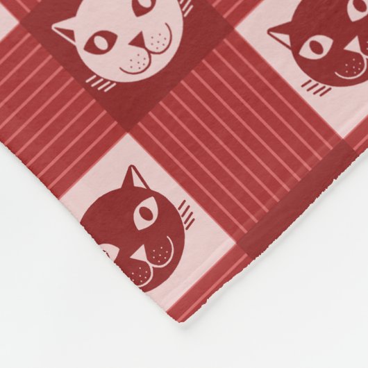 Cat Face Gingham Pattern Niedlich Red Fleecedecke (Ecke)