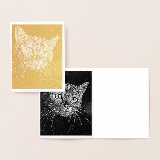 Cat Face Gold Foil Note Card Folienkarte (Anzeige)
