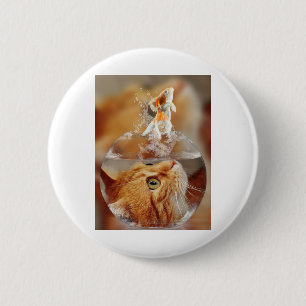 Cat Face Goldfish glass close Up view eyes Button