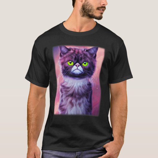 Cat face graphic animal pet grumpy kitten print T-Shirt (Vorderseite)