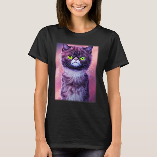 Cat face graphic animal pet grumpy kitten print T-Shirt (Vorderseite)