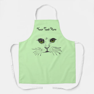 Cat Face Illustration Green Eyes Long Whiskers Schürze