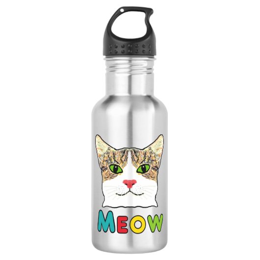 Cat Face Meow Edelstahlflasche (Vorderseite)