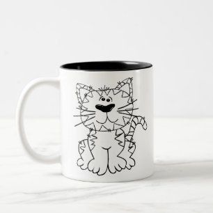 Cat Face Niedlich Gezeichnet Portrait Feline Looki Zweifarbige Tasse