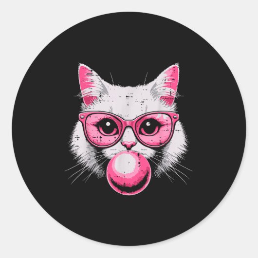 Cat Face Nk Gles Bubble Gum Cute Kitty Women Girls Runder Aufkleber (Vorderseite)