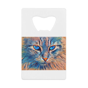 Cat Face Orange Blue Pet Feline Meow Watching Geldbeutel Flaschenöffner