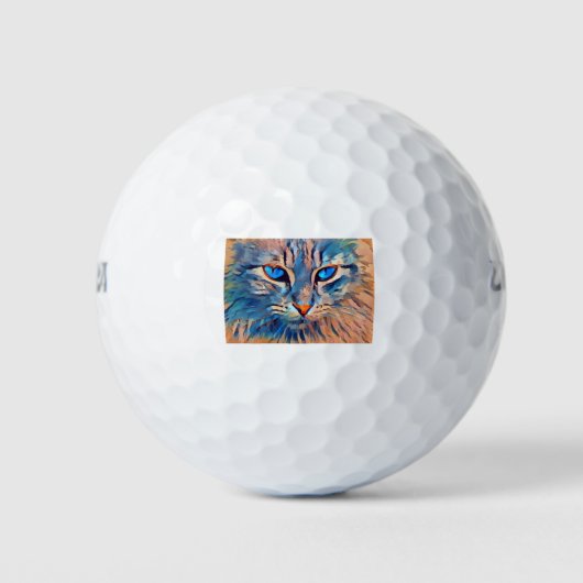 Cat Face Orange Blue Pet Feline Meow Watching Golfball (Vorderseite)