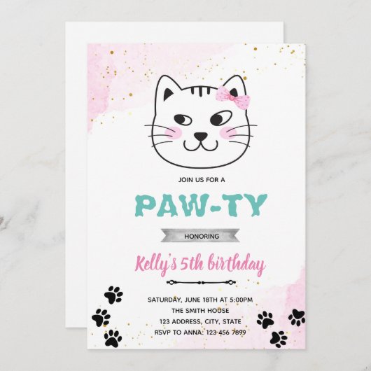 Cat-face-Party Einladung (Vorne/Hinten)