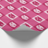 Cat Face Pink Gingham Geschenkpapier (Ecke)