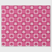 Cat Face Pink Gingham Geschenkpapier (Flach)